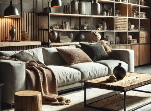 modern and rustic furniture in a romm